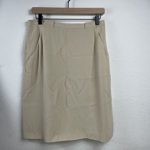 GIORGIO ARMANI Satin Wool Slit Skirt SZ 10 Pencil Taupe Beige w/ Pockets